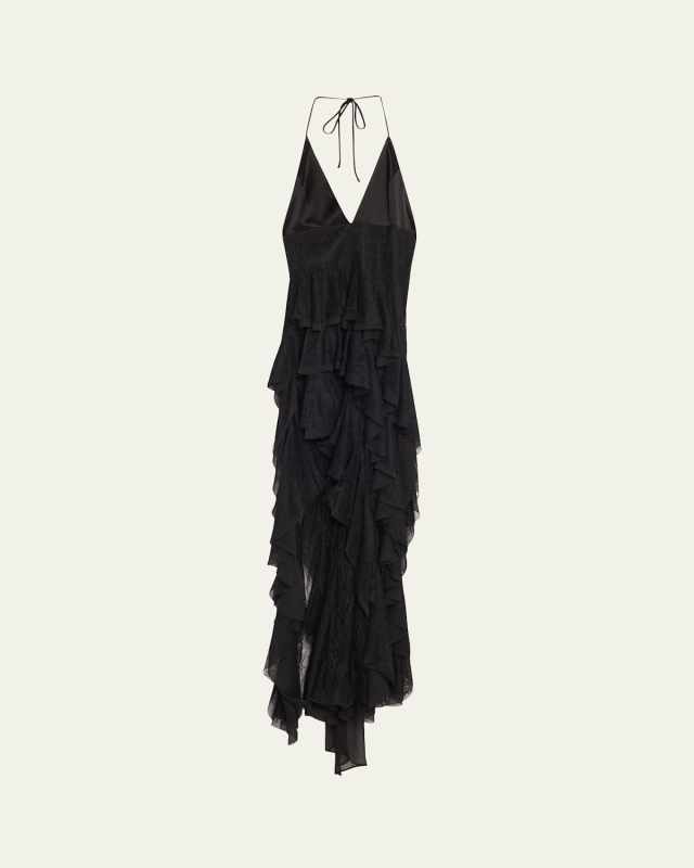 Hannah Asymmetric Ruffle Maxi Dress